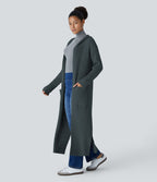Cardigan long casual à capuche, manches longues et poches