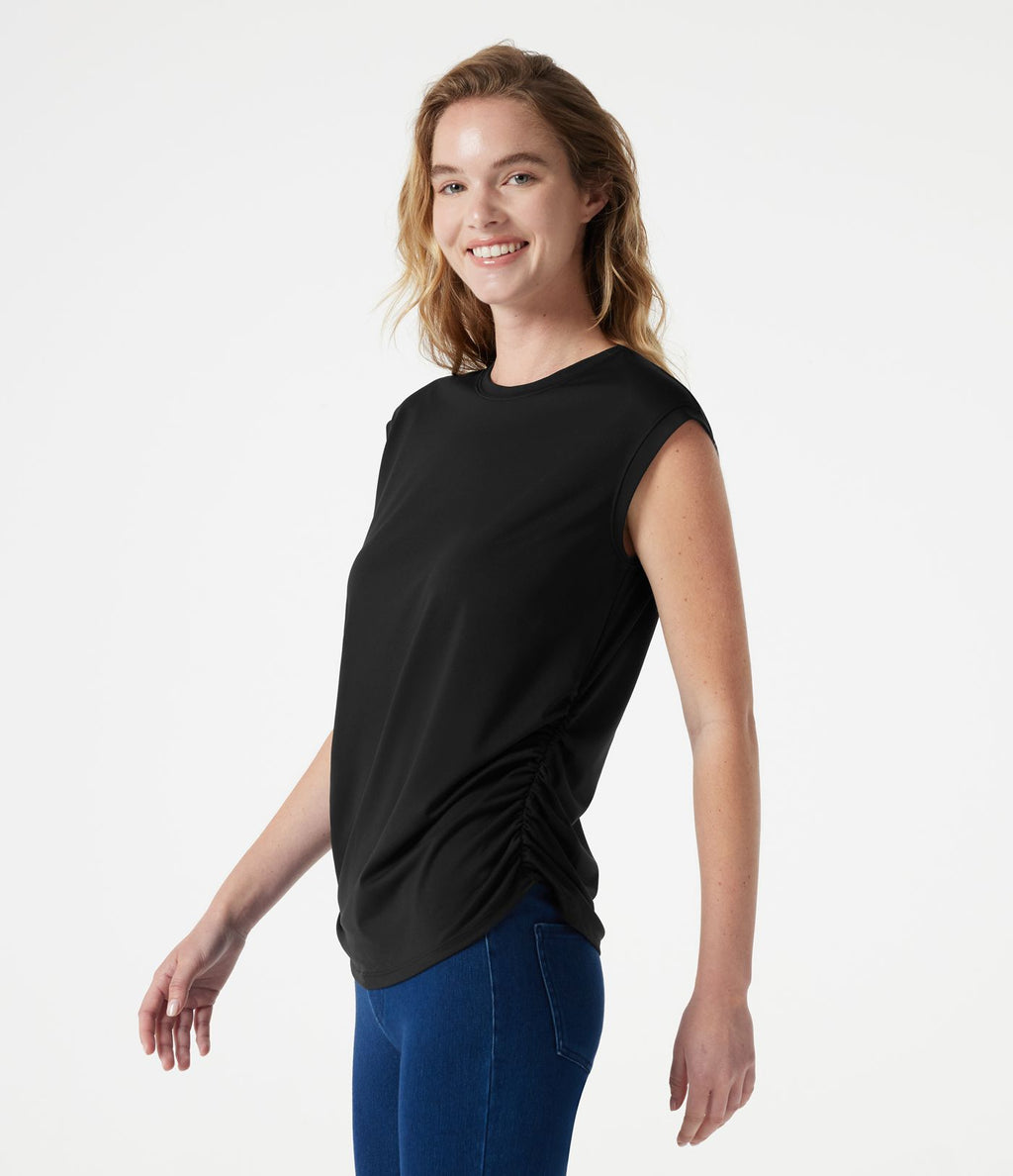 T-shirt casual froncé à col rond et manches courtes