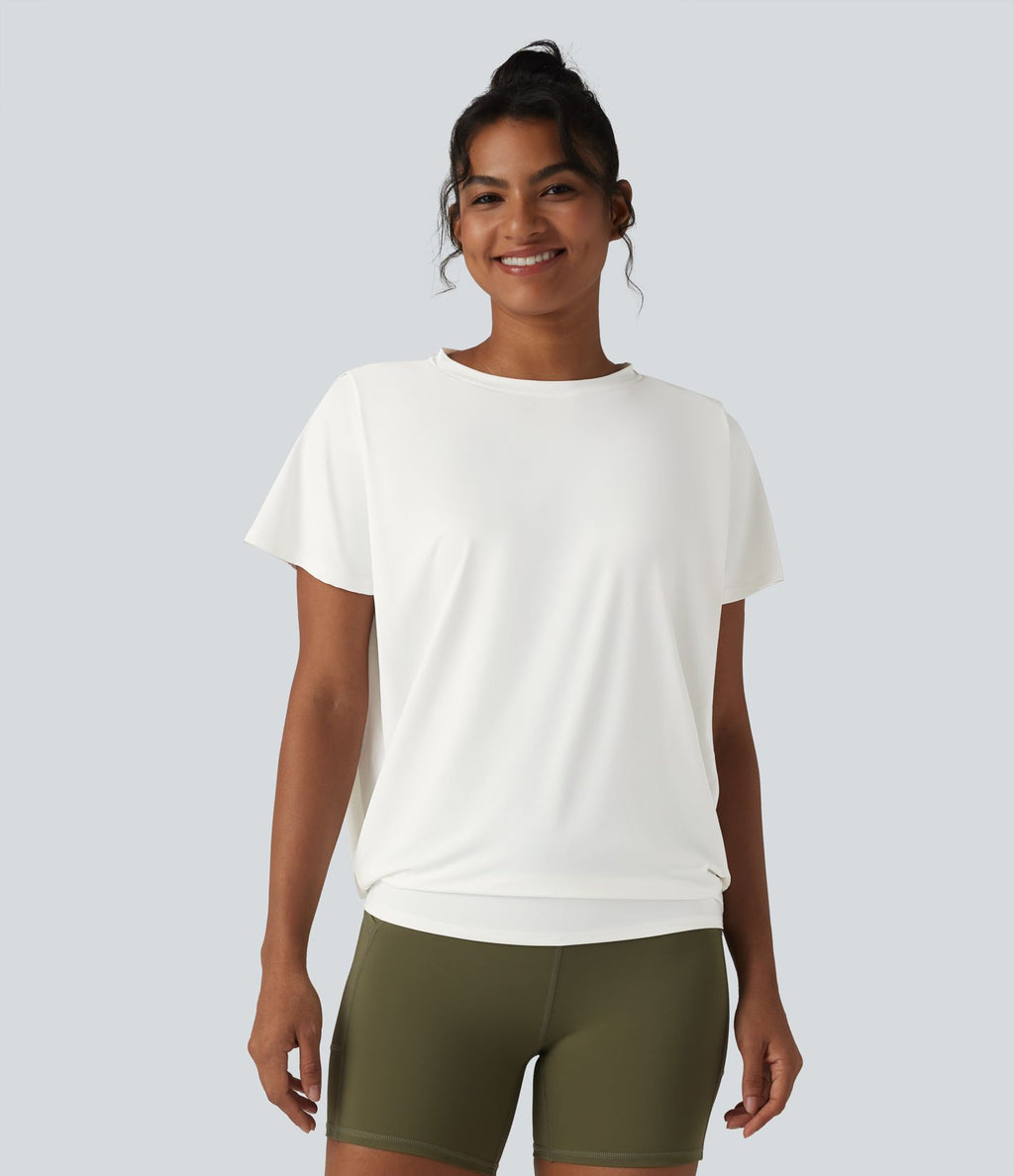 Haut de sport col rond manches courtes effet frais InstantCool avec fronces, protection solaire UPF50+