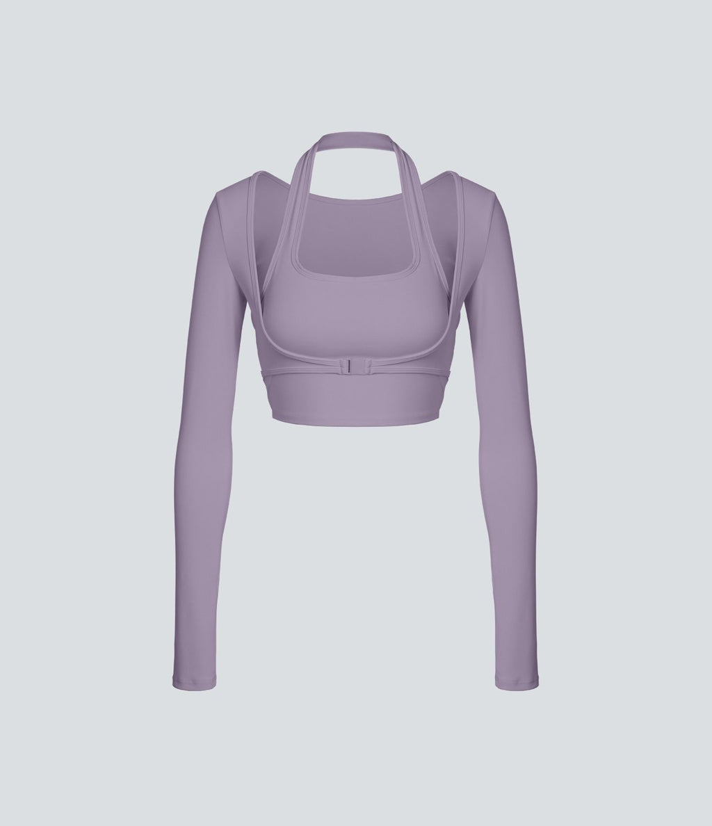 Softlyzero™ Plush Top Sport Yoga Manches Longues Trou pour le Pouce Dos Nu Col Halter