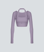 Softlyzero™ Plush Top Sport Yoga Manches Longues Trou pour le Pouce Dos Nu Col Halter