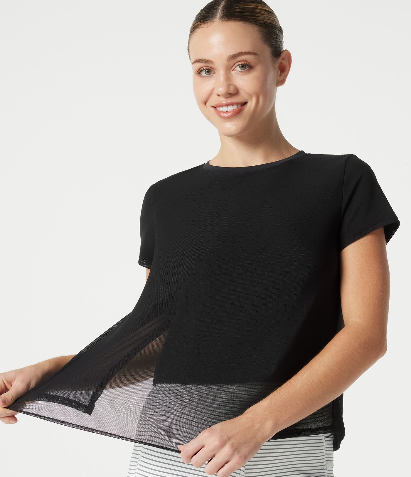 Haut sport SoftlyZero™ Airy effet frais InstantCool à col rond avec superposition en mesh, protection solaire UPF50+