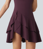 Robe mini décontractée SoftlyZero™ Airy col rond, manches courtes, ourlet à volants étagés, à effet frais InstantCool