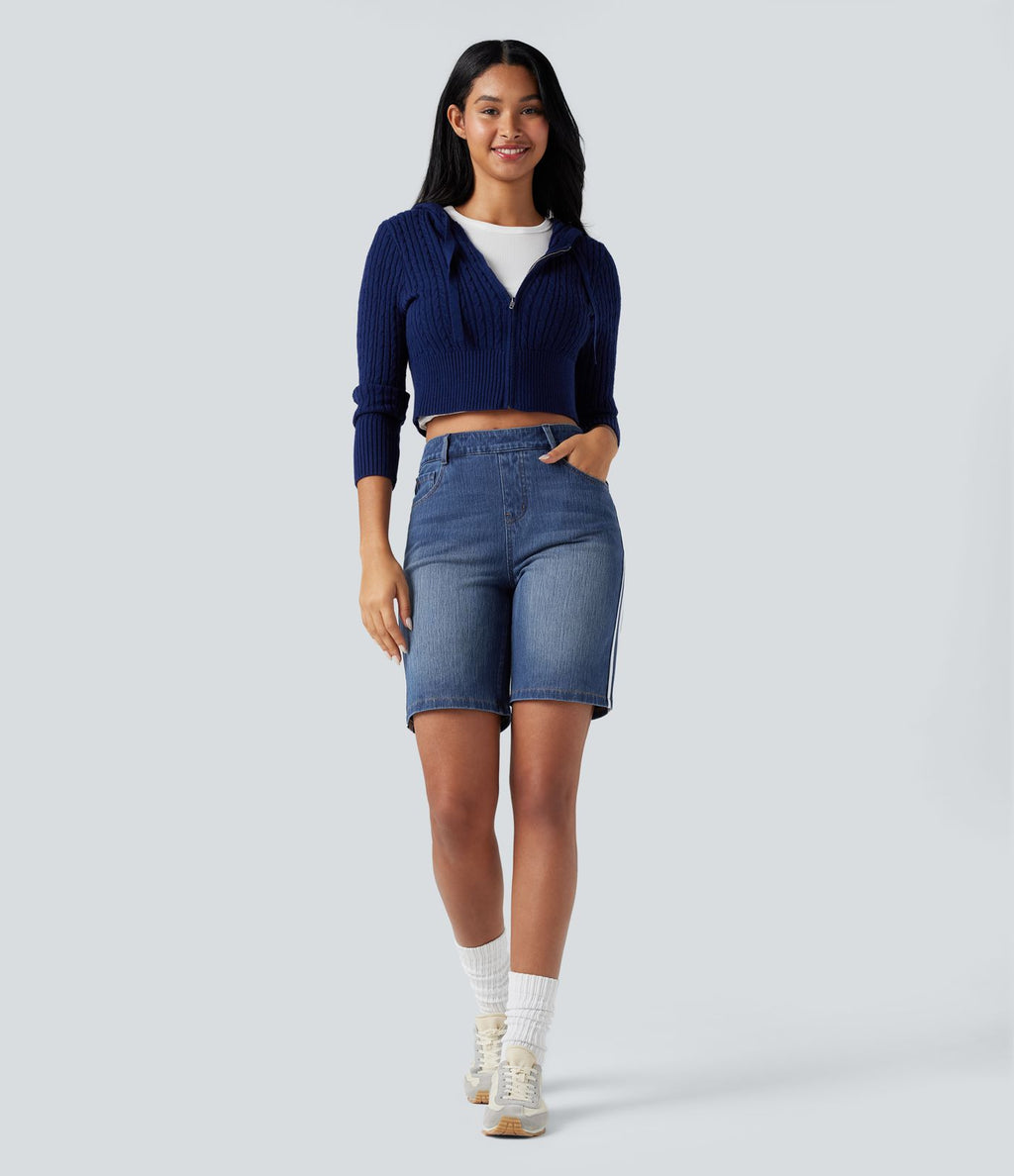 Short denim rayé Halara Flex™ taille haute avec poches