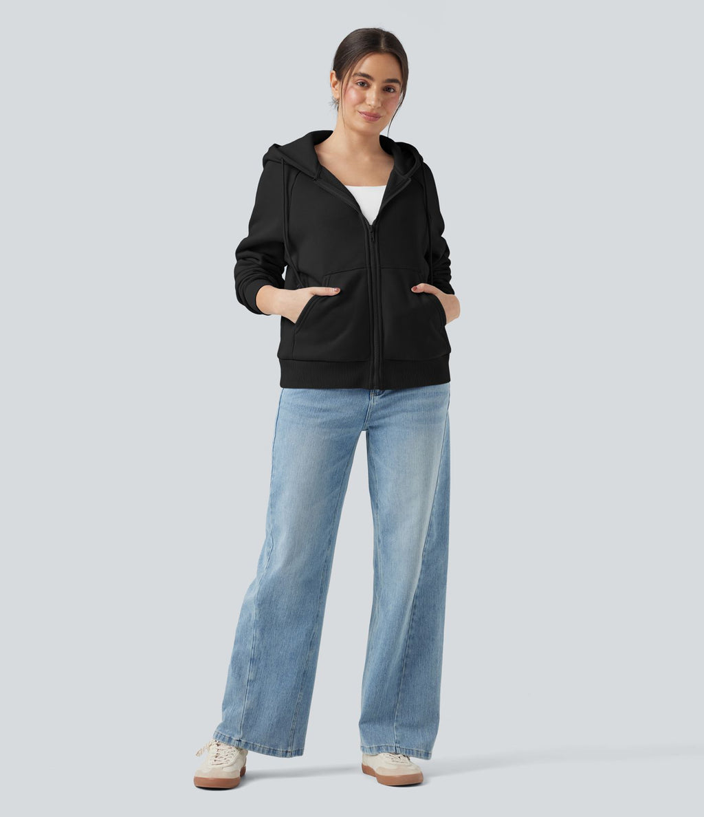 Sweat-shirt coton polaire à capuche cordon de serrage manches longues avec poches