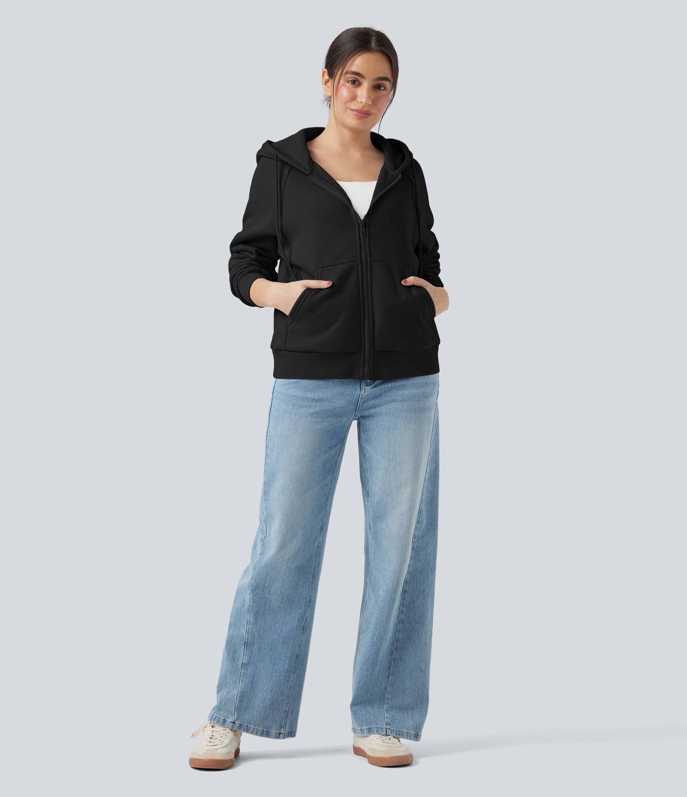Sweat-shirt coton polaire à capuche cordon de serrage manches longues avec poches
