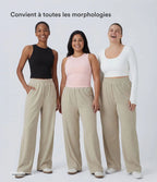Pantalon velours côtelé de jogging décontracté à taille haute avec poches latérales