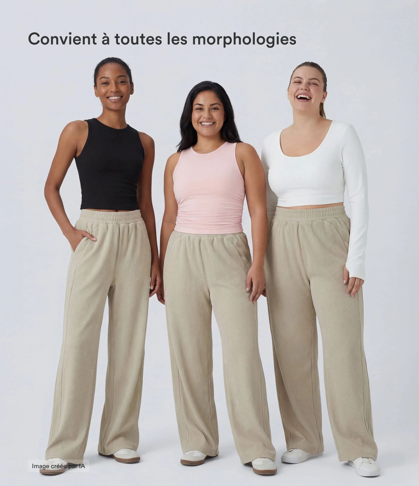 Pantalon velours côtelé de jogging décontracté à taille haute avec poches latérales