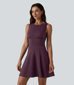 Robe mini évasée décontractée sans manches col bateau avec poches