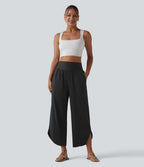 Pantalon décontracté taille haute ventre plat à rayures séchage rapide avec poches - UPF40+