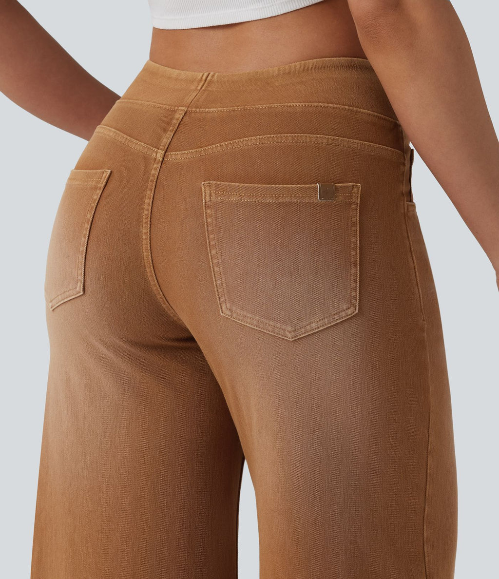 Halara Flex™ Jean large coloré délavé taille haute avec poches
