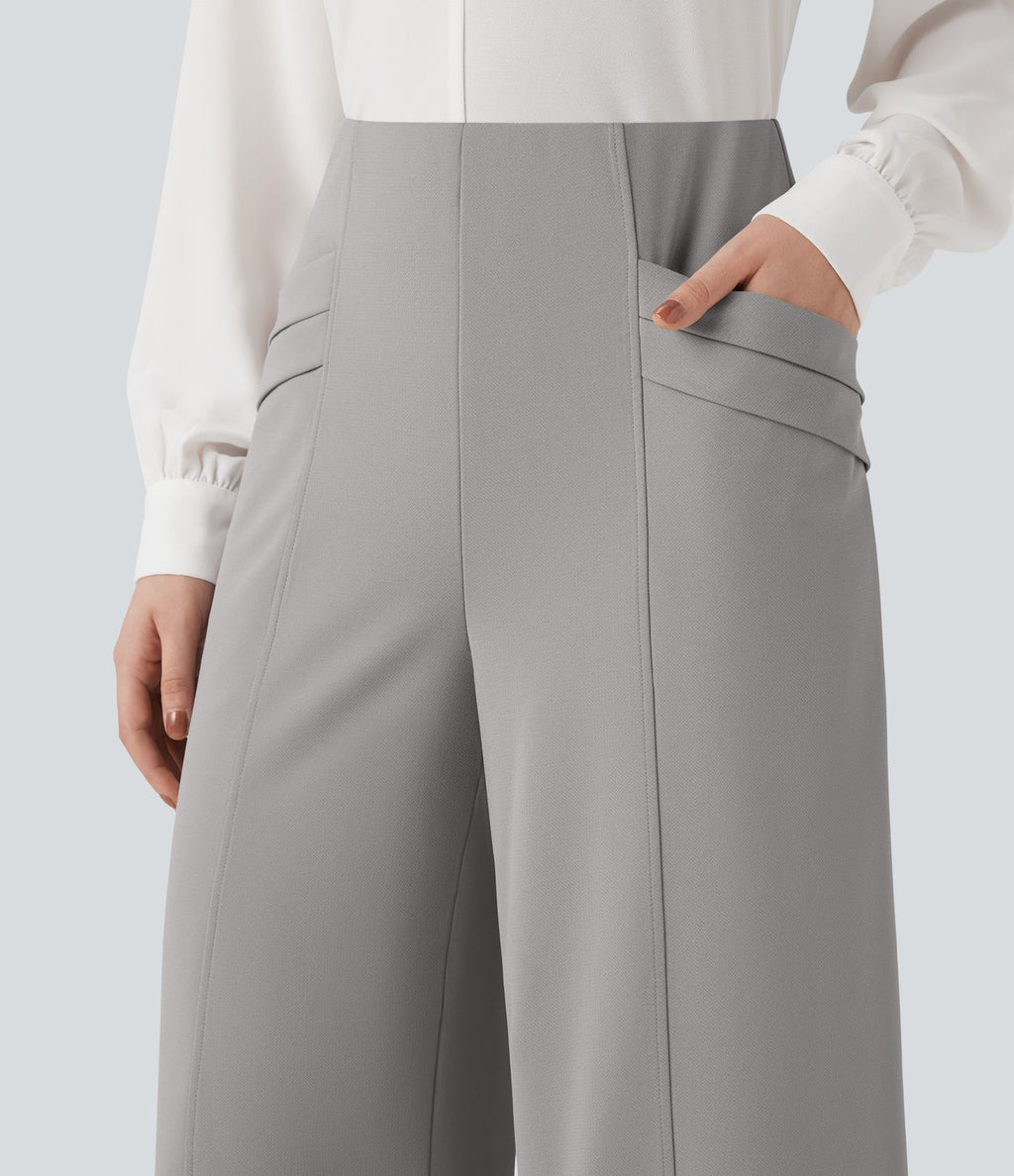 Pantalon tailleur 7/8 Halara Flex™ taille haute jambes larges en crêpe avec poches