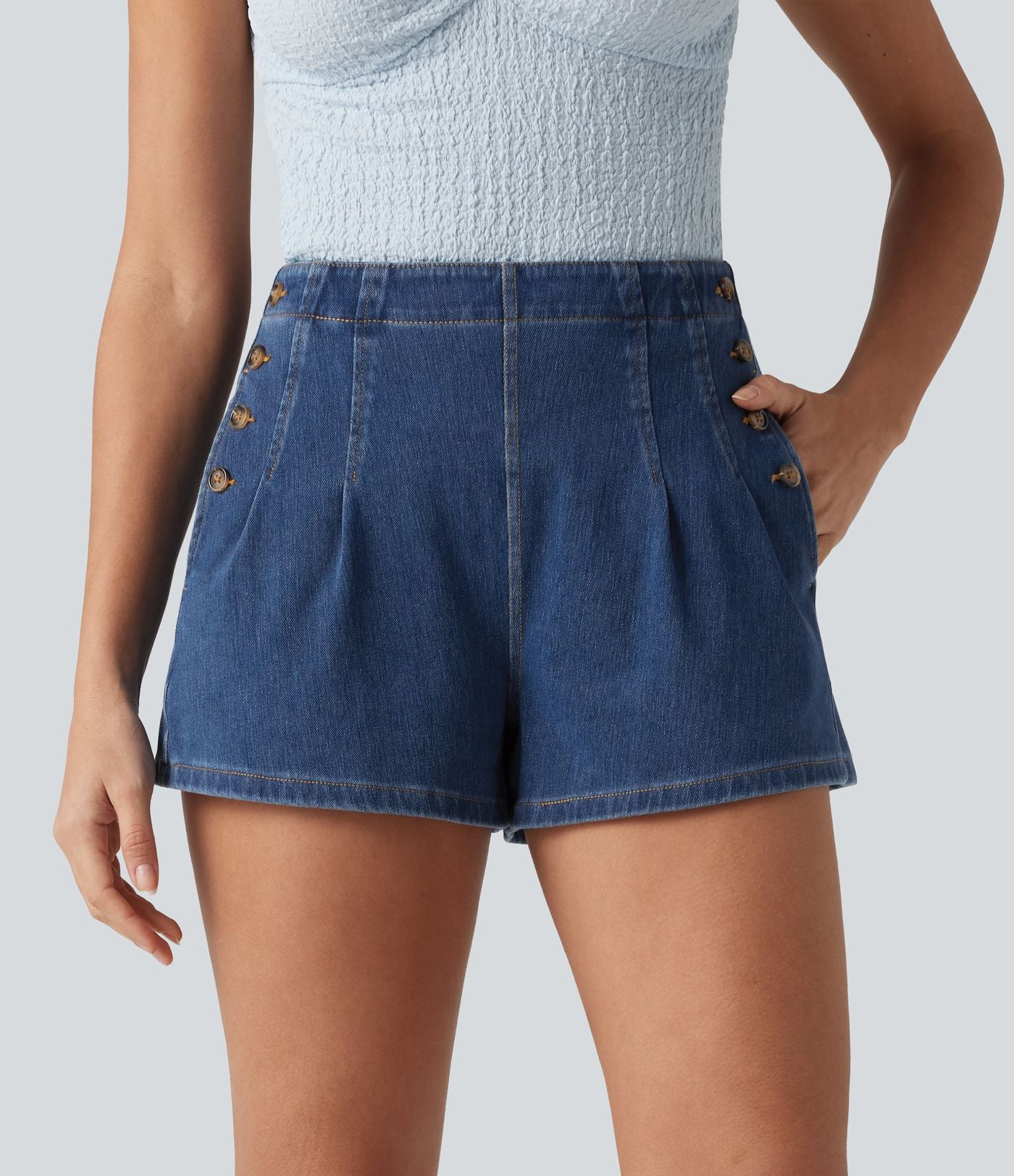 Halara Flex™ Short en denim taille haute 7,5 cm avec poches