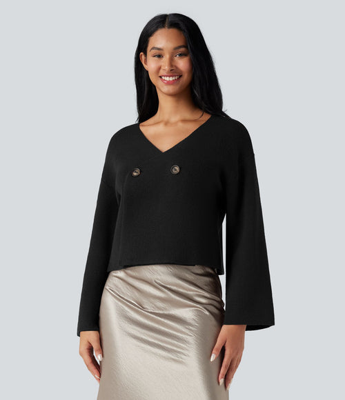 Cardigan tailleur col V manches raglan longues coupe décontractée
