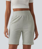 Short sweat décontracté taille haute à ourlet roulé avec poches