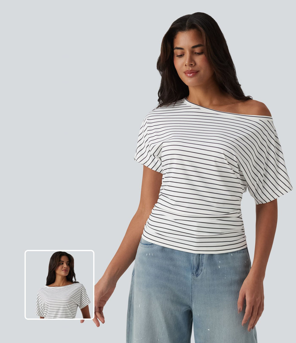 T-shirt casual une épaule manches courtes à rayures