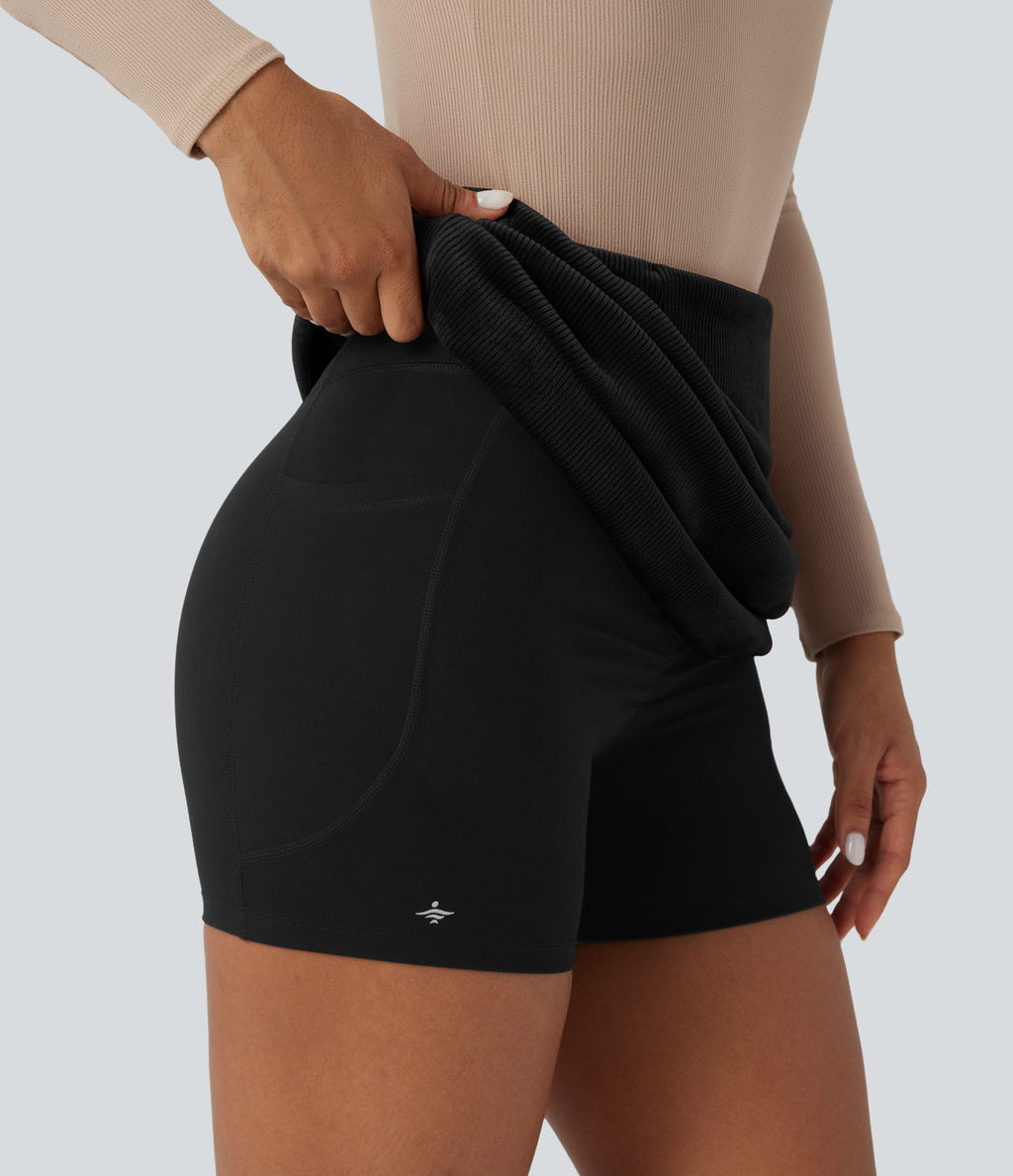 Jupe courte moulante décontractée velours côtelé taille haute gainant effet push-up avec poches