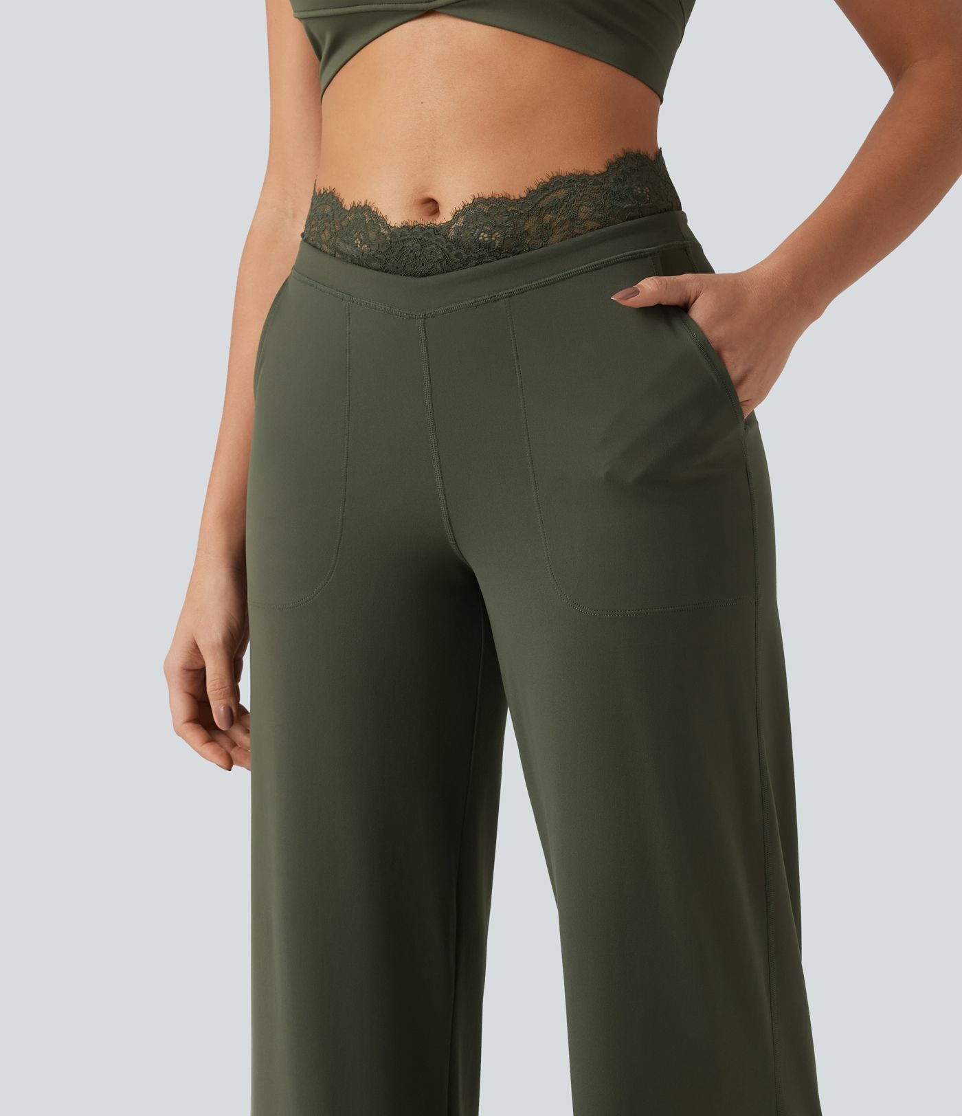 Pantalon de yoga Halara UltraSculpt™ droit taille haute gainant avec dentelle contrastée et poches