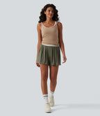 Short tailleur casual ample taille mi-haute côtelé maille avec poches