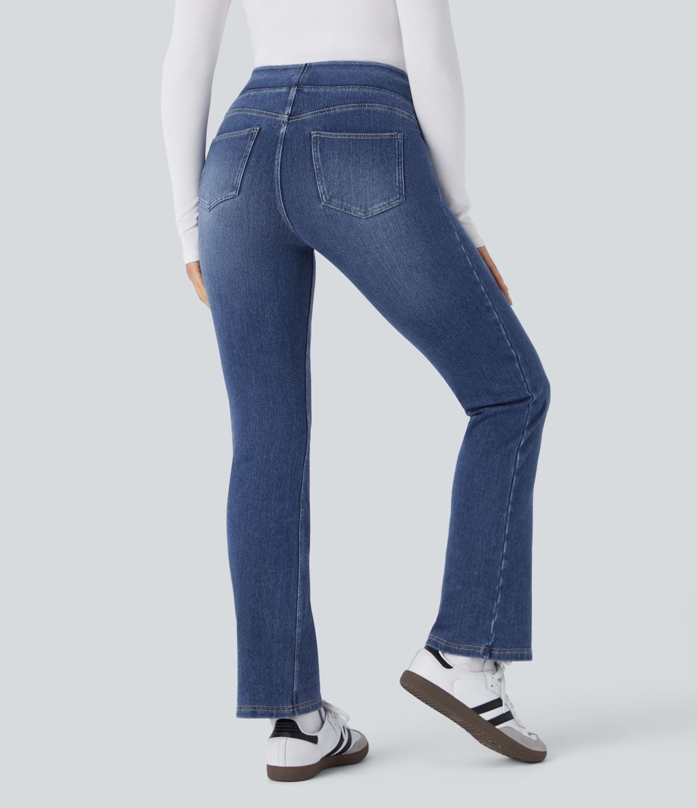 Halara Flex™ Jean évasé casual délavé en molleton taille haute avec poches