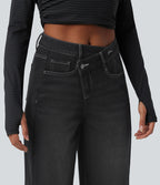 Jean baggy asymétrique Halara Flex™ taille haute effet délavé avec poches