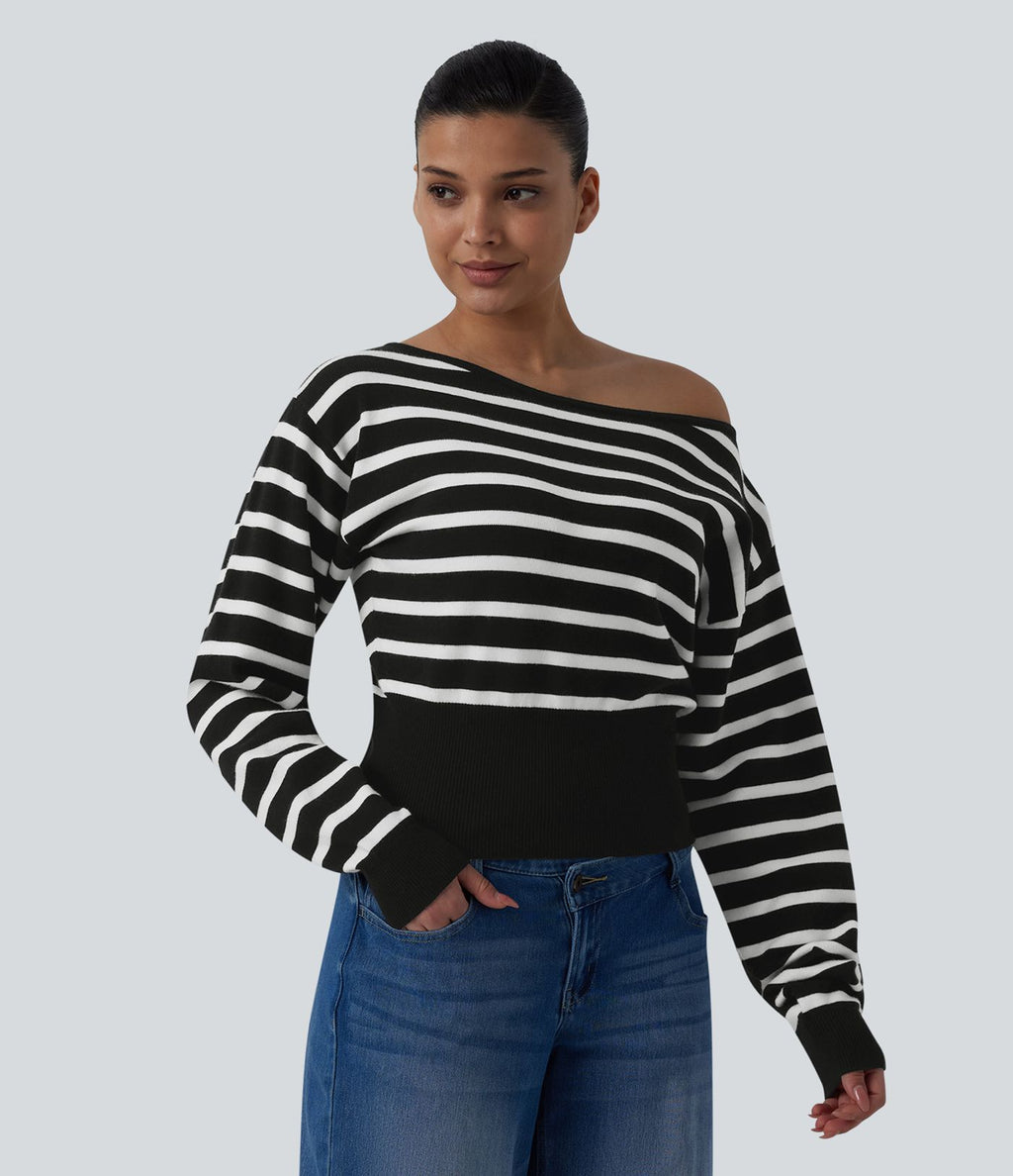 Pull casual asymétrique manches longues rayures