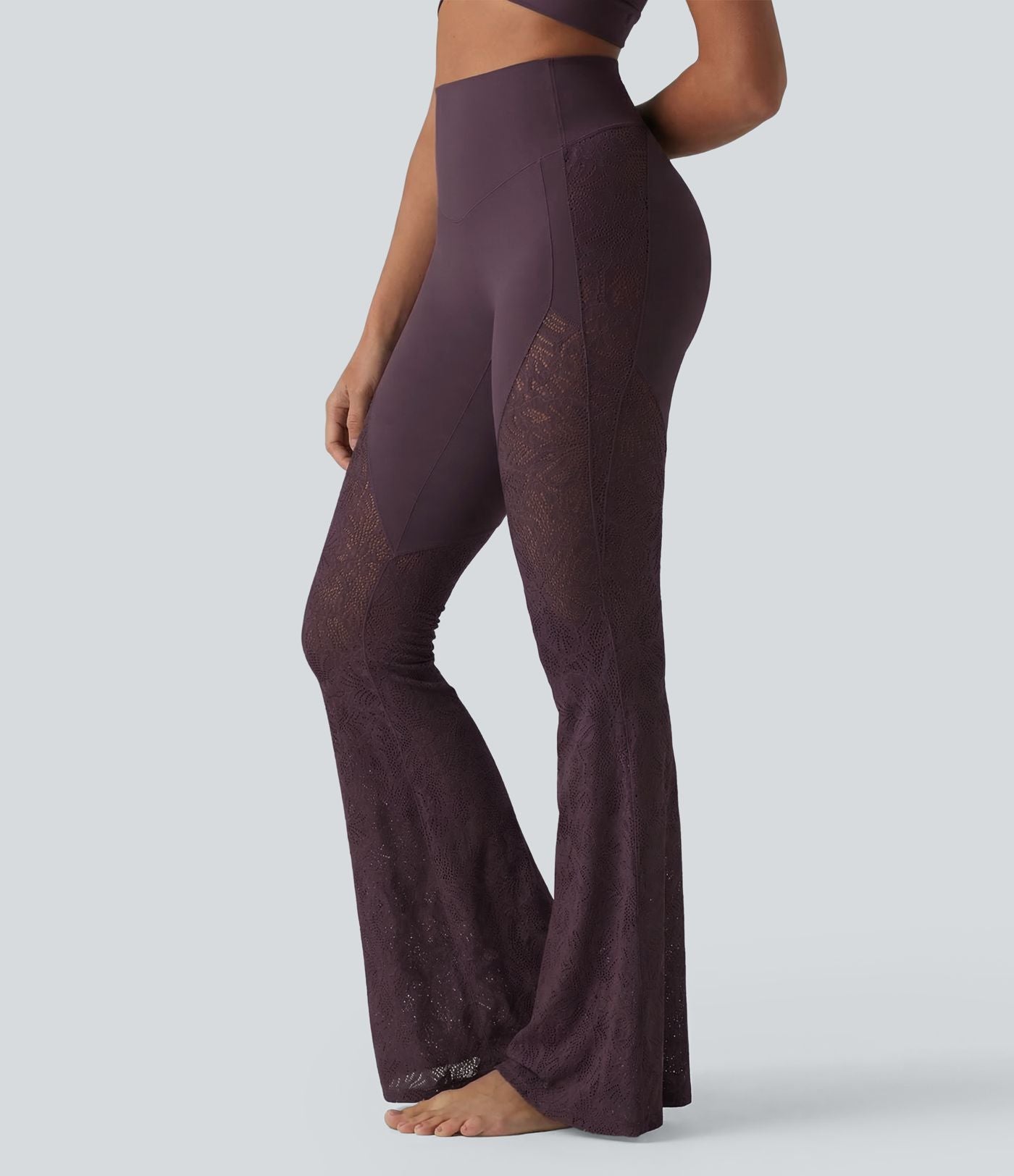 Pantalon de yoga évasé gainant taille haute avec dentelle contrastée et poche Halara UltraSculpt™