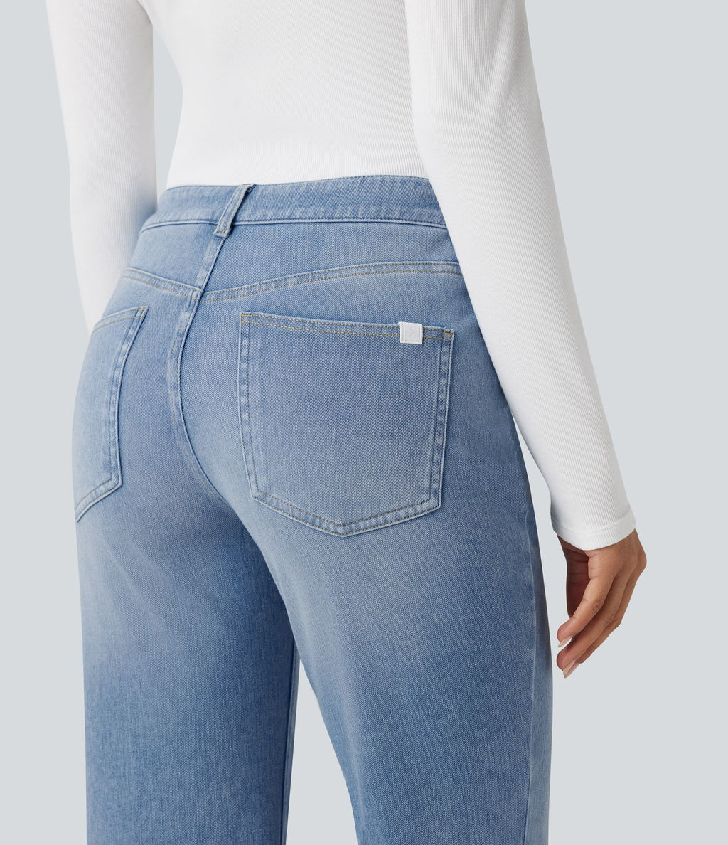 Halara Flex™ Jean évasé décontracté délavé taille basse avec poches