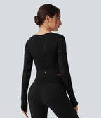 Haut de sport yoga court col rond à manches longues avec découpes sans couture OneForm Seamless Flow