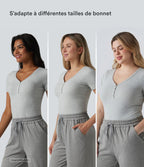 Halara T-shirt décontracté en jersey de coton, col V, manches courtes, brassière intégrée, bonnets B-DD