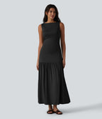 Robe longue fluide sans manches, coupe moulante, style casual
