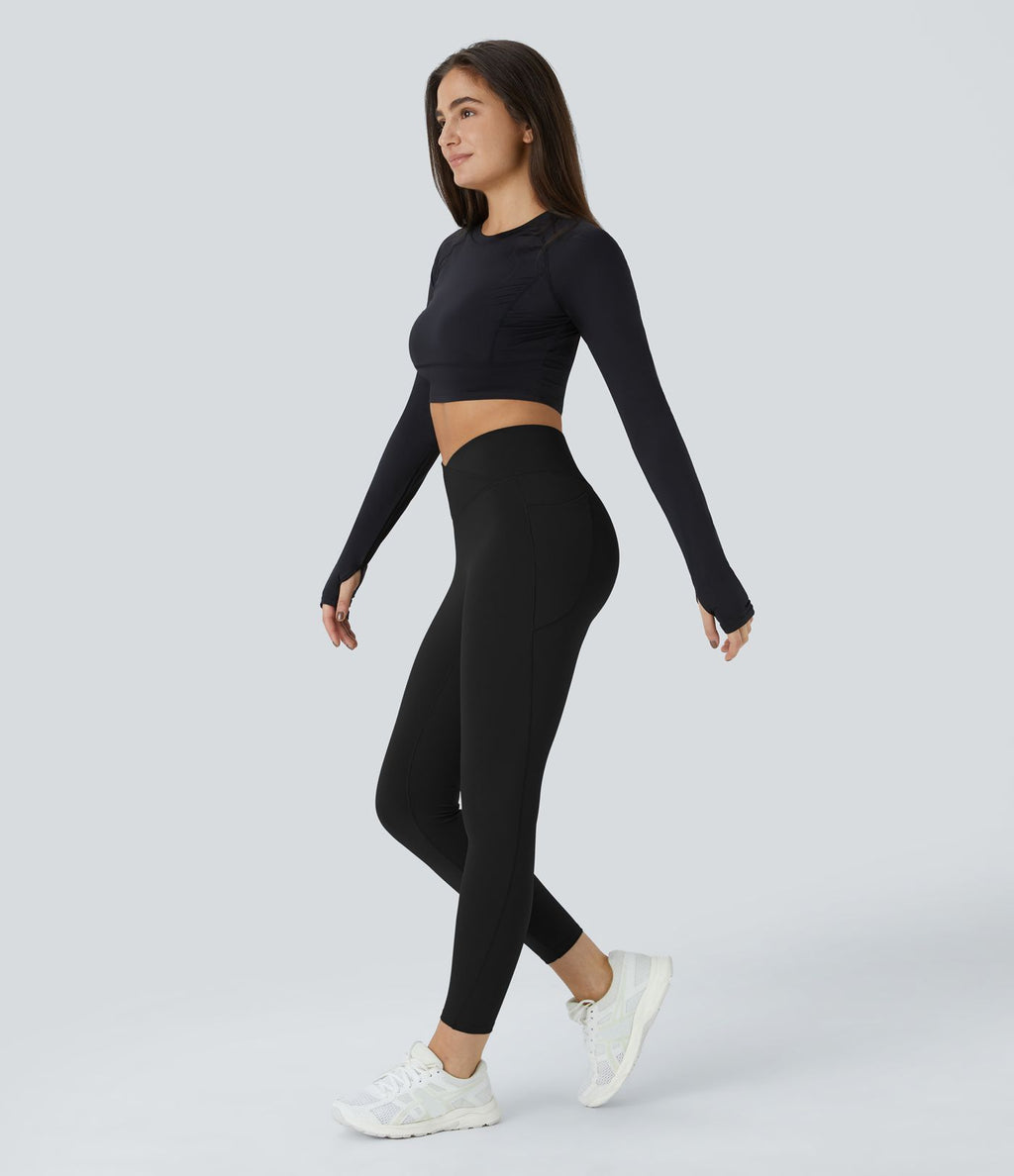 Softlyzero™ Polaire Legging Yoga à Taille Haute Thermique Croisée avec Poches Latérales