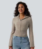 Gilet casual à capuche avec manches à volants et fermeture zippée