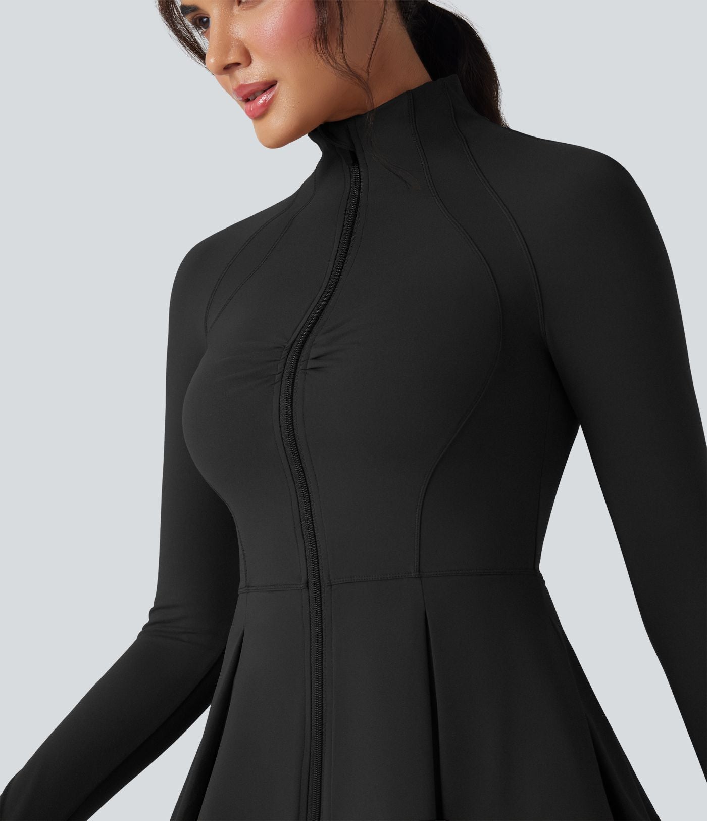 Veste de yoga ajustée SoftlyZero™ Plush col montant à trous pouces froncée ourlet plissé
