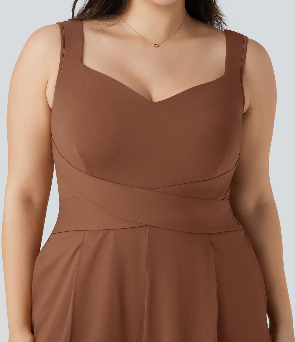 Combinaison décontractée grande taille dos en U sans manches avec poches