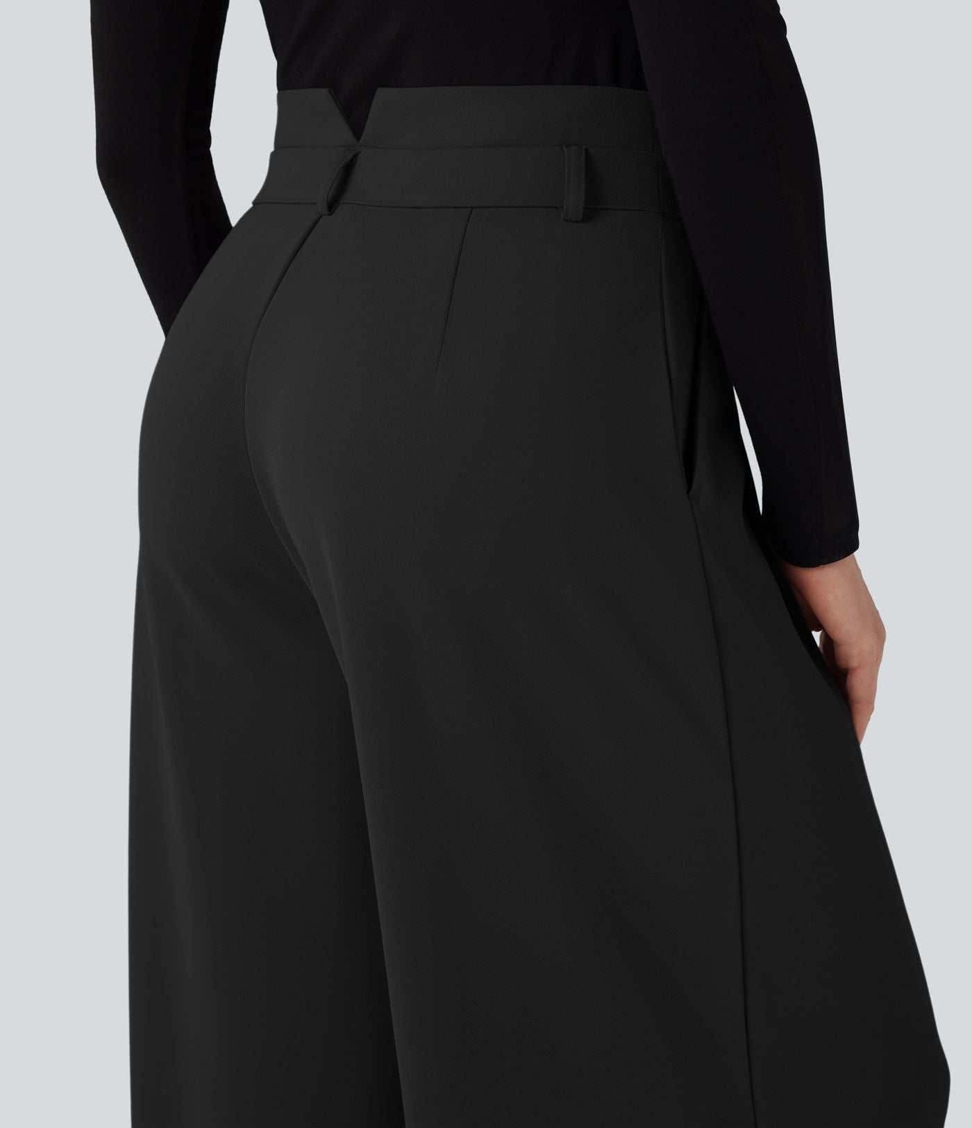 Pantalon de travail en crêpe à taille haute et jambes larges avec double ceinture et poches Halara Flex™