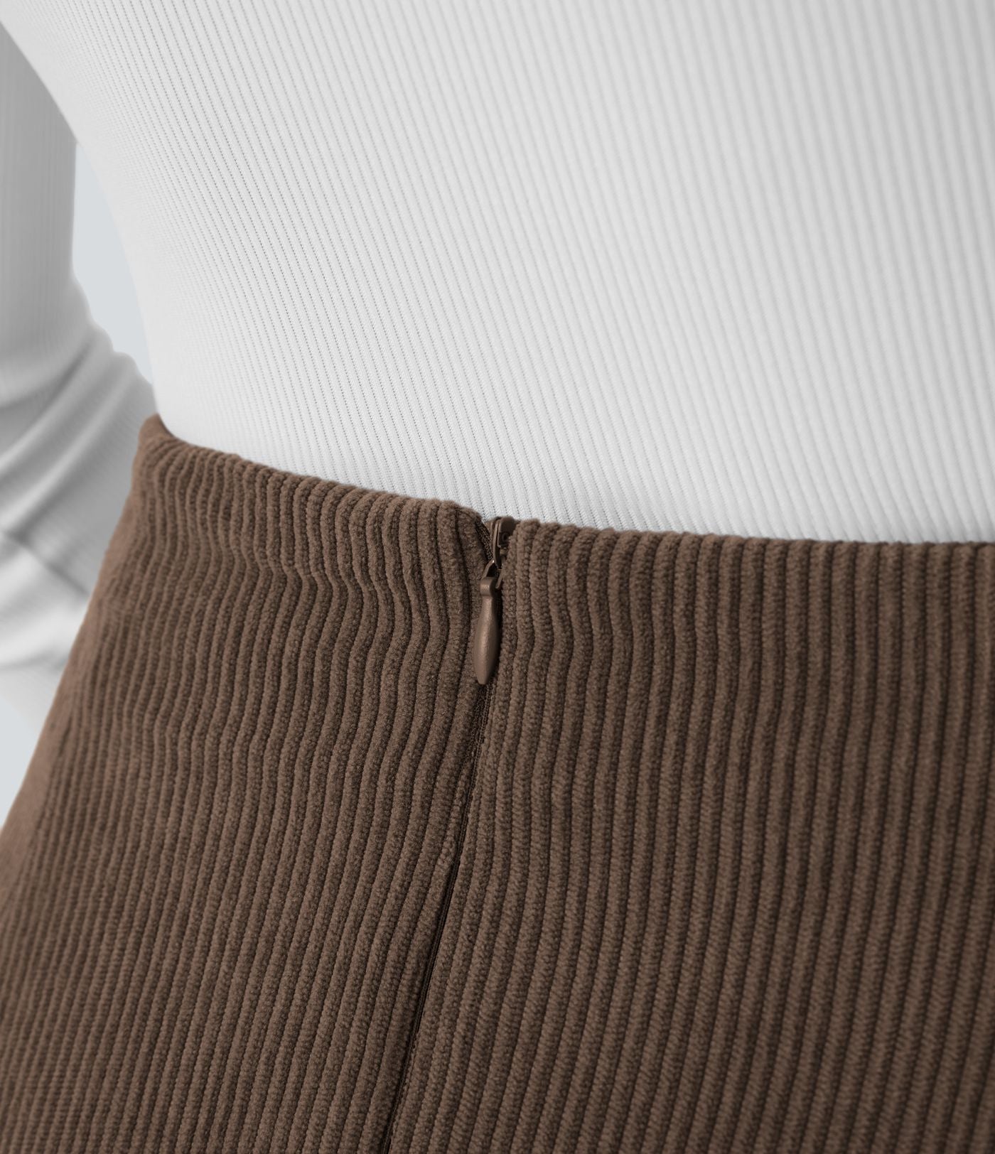 Mini-Jupe Casual en Velours Côtelé 2 en 1 Fermeture Éclair Invisible Taille Haute