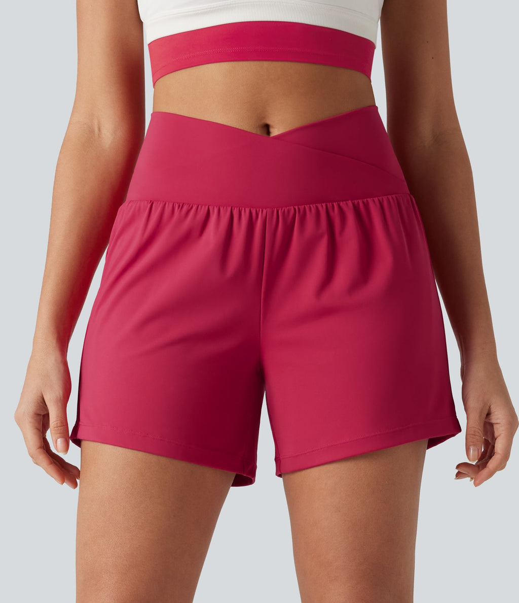 Short de yoga SoftlyZero™ Airy croisé taille haute 2-en-1 effet frais InstantCool 12,5 cm avec poches