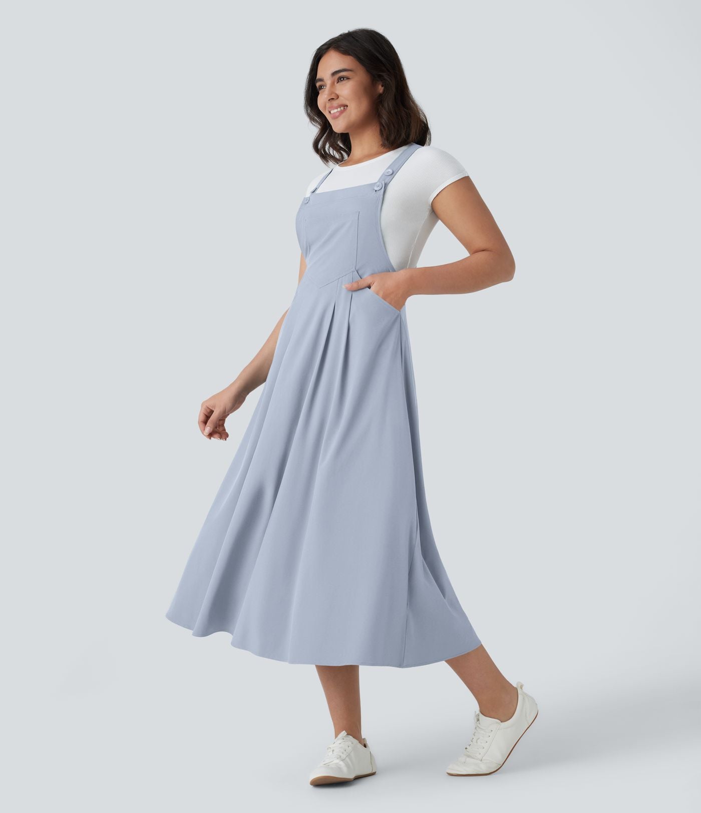 Robe mi-longue décontractée fluide Breezeful™ séchage rapide avec bretelles ajustables, boutons et poches multiples