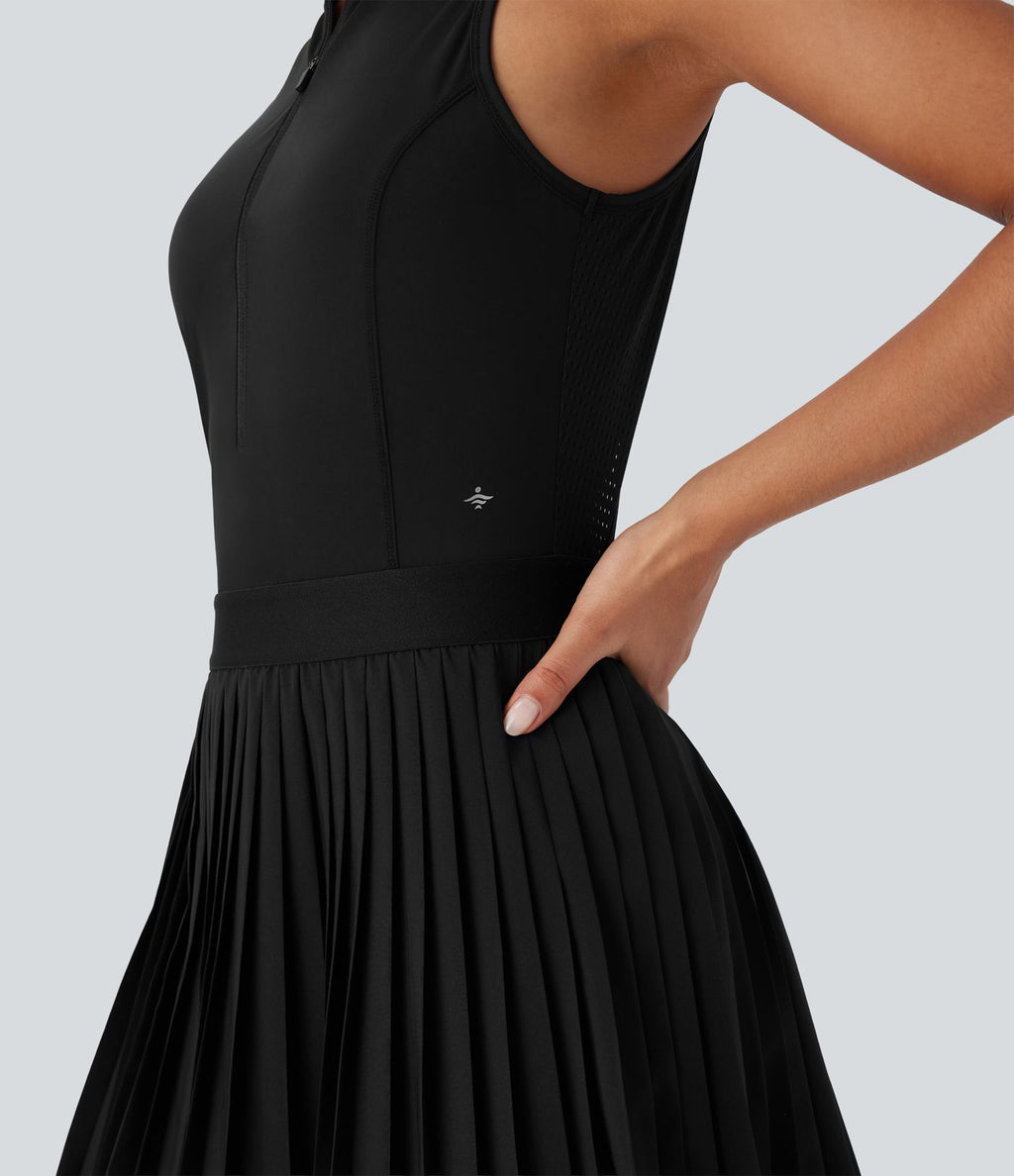 Robe de tennis courte 2-en-1 sans manches ajourée plissée à séchage rapide Breezeful™ avec poches latérales