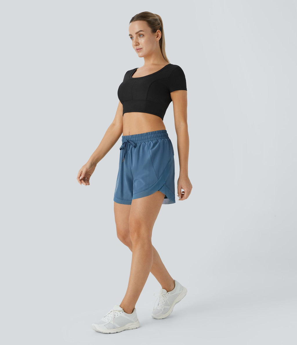 Short 12,5cm Running Fluide 2 en Taille Mi-Haut Cordon de Serrage Mesh Contrastant