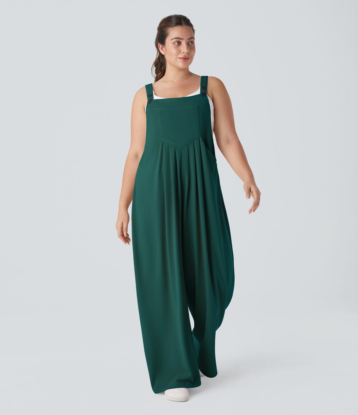 Salopette Casual Grande Taille en Gaufré avec Bretelles Ajustables Boutons et Poches Multiples