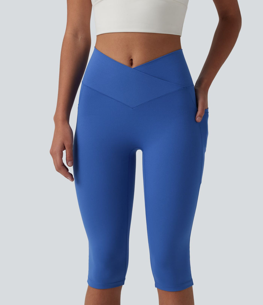 Legging de yoga corsaire SoftlyZero™ taille haute croisé avec poches - UPF50+