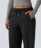 Pantalon de sport coupe droite en polaire, taille basse, cordon de serrage, à poches