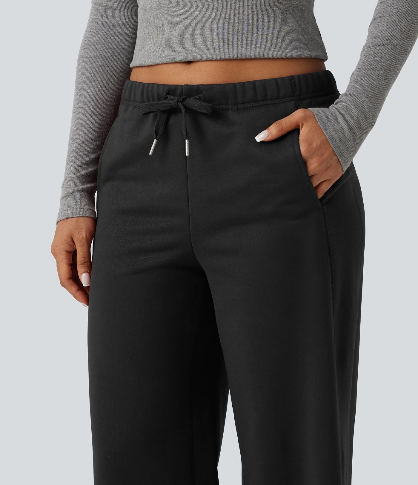 Pantalon de sport coupe droite en polaire, taille basse, cordon de serrage, à poches