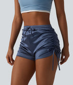Short décontracté satiné taille haute avec cordon de serrage froncé et poche