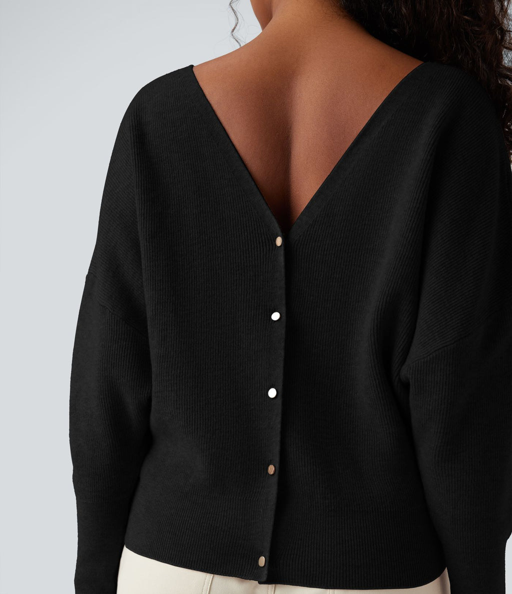 Pull cape décontracté réversible à décolleté en V et manches longues