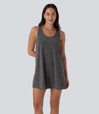 Robe active de yoga mini 2 pièces à encolure en U, dos nu, dos nageur, maille contrastante et poche latérale