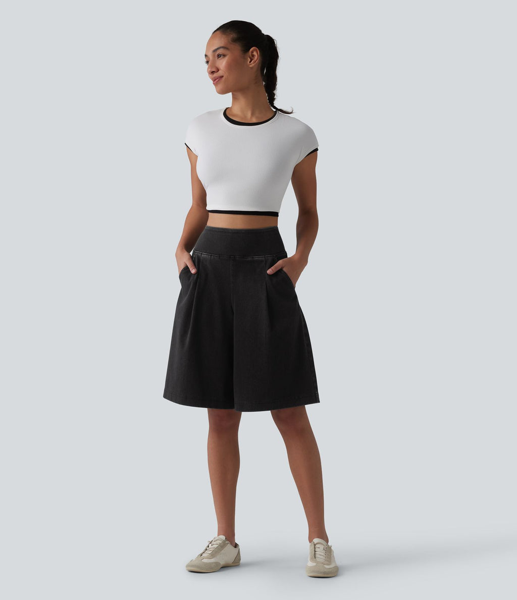 Halara Flex™ Short ample en jean décontracté taille haute 25 cm avec poches