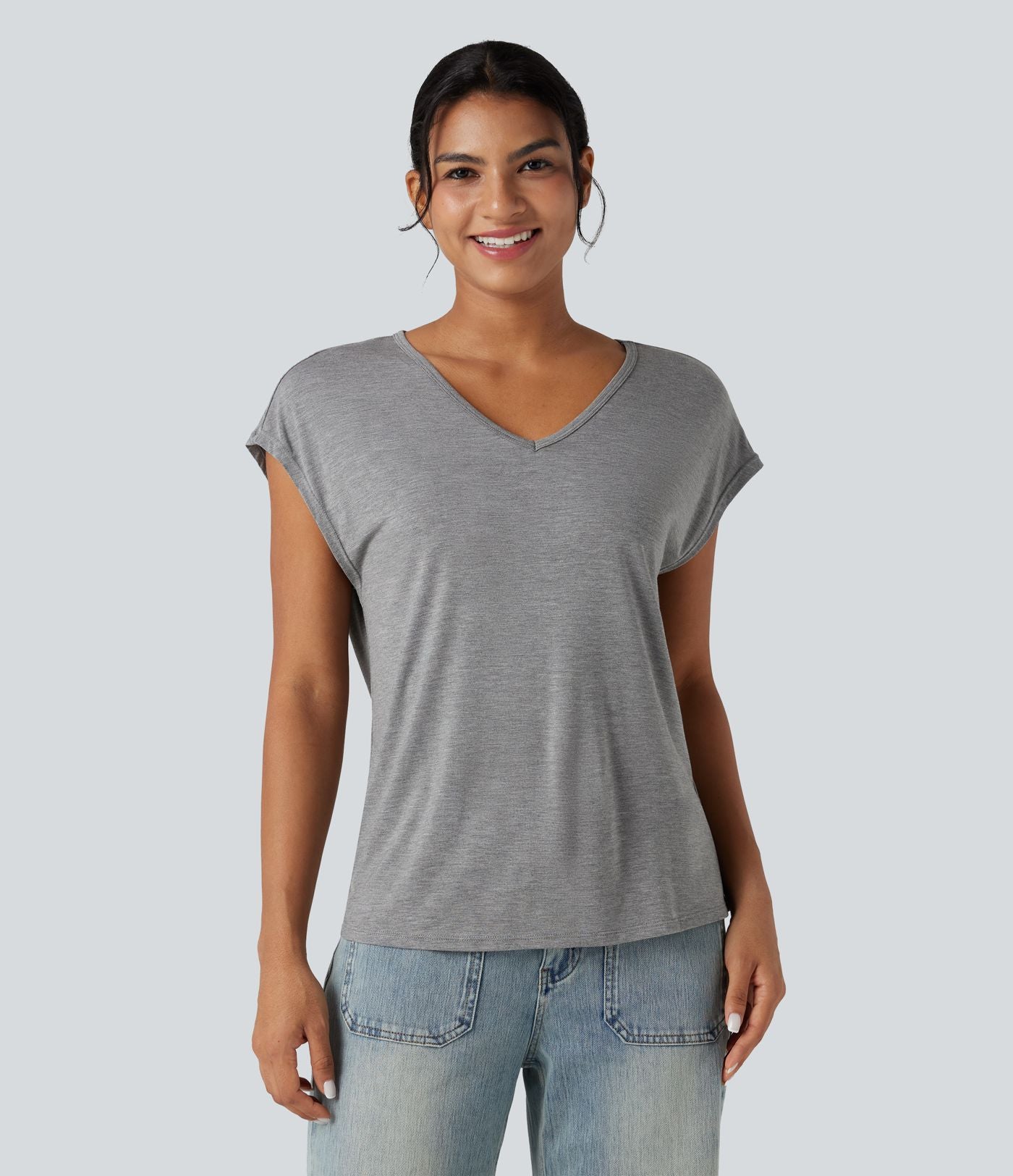 T-shirt casual col V manches courtes